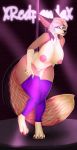  anthro areola big_breasts big_ears big_tail breasts canid canine clothing dressing female fennec fluffy fox fur genitals hi_res huge_breasts legwear looking_at_viewer mammal multicolored_body multicolored_fur nipples osiris_henschel pawpads pink_pawpads purple_eyes pussy simple_background solo stockings stripper tan_body tan_fur thigh_highs xredpandax_(artist) 