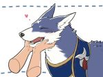  &lt;3 4:3 aaassstaro ambiguous_gender blue_body blue_fur blush canid canine canyne capcom chin_scratch duo eyes_closed fangs feral fur hand_on_chin human mammal monster_hunter monster_hunter_rise multicolored_body multicolored_fur palamute petting simple_background smile tongue two_tone_body two_tone_fur video_games white_body white_fur 