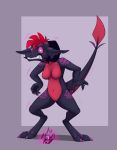  2020 after_transformation anthro better_version_at_source breasts female hair hi_res kobold non-mammal_breasts pyruvic reptile scalie sharp_teeth simple_background solo species_transformation standing surprise teeth tomek1000 transformation 