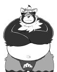  2020 anthro asian_clothing belly canid canine clothing east_asian_clothing fundoshi hi_res japanese_clothing kemono live-a-hero male mammal monochrome navel overweight overweight_anthro overweight_male raccoon_dog shoen simple_background solo tanuki tdph2dubnoxxthu underwear video_games white_background 