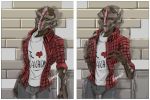  &lt;3 alien bottomwear canadian clothed clothing female green_eyes humanoid looking_at_viewer mass_effect nelsi_(dank_wankem) not_furry open_clothing open_shirt open_topwear outside palavenmoons pants plaid rolled_up_sleeves shirt smile solo standing topwear turian video_games 