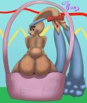  angel_buns angel_buns_(angel_buns) anthro basket big_butt blue_hair bow_on_ear butt butt_focus easter easter_basket fluffy_ears hair holidays huge_butt lagomorph leporid long_ears looking_at_viewer looking_back lopunny male mammal nintendo nude open_mouth pok&eacute;mon pok&eacute;mon_(species) presenting presenting_hindquarters rabbit rear_view scut_tail solo solo_focus surprised_expression video_games wide_hips 