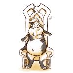  1:1 2018 anthro armello belly big_belly black_body black_fur breasts chair clothing crown digital_media_(artwork) elyssia_(armello) female fur furniture half-closed_eyes hand_on_stomach headgear headgear_only headwear headwear_only lagomorph leporid looking_at_viewer mammal monochrome mostly_nude multicolored_body multicolored_fur narrowed_eyes nipples nude pregnant rabbit royalty ruff sitting sogravid solo throne two_tone_body two_tone_fur video_games white_body white_fur yellow_and_white 