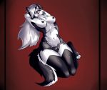  anthro canid canid_demon demon ear_piercing ear_ring female hair hands_behind_head hellhound helluva_boss hi_res kneeling long_hair loona_(vivzmind) mammal mizuty monster piercing red_sclera solo tongue tongue_out white_hair 
