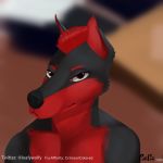  1:1 anthro canid canine canis crimsoncolored dobermann domestic_dog hair looking_at_viewer male mammal out_of_focus pinscher potrait short_hair solo solo_focus 