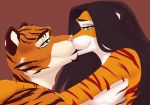  anthro anthro_on_anthro black_hair blue_eyes breasts catherinemeow duo felid female fur green_eyes hair kissing love male male/female mammal multicolored_body multicolored_fur nipples open_mouth open_smile orange_body orange_fur pantherine romantic_ambiance romantic_couple simple_background smile tiger two_tone_body two_tone_fur white_body white_fur 
