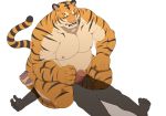  2020 anthro belly duo edit eto1212 facesitting felid genitals hi_res kemono male mammal moobs nipples overweight overweight_male pantherine penis simple_background tiger uncensored white_background 