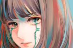  1girl absurdres bangs brown_eyes brown_hair highres huge_filesize long_hair looking_at_viewer original plant richard_(ri39p) tears vines 