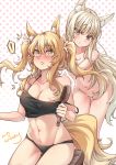  ! /\/\/\ 2girls absurdres alternate_hairstyle animal_ear_fluff animal_ears arknights bangs bare_arms bare_shoulders black_panties blonde_hair blush breasts brown_eyes camisole chinese_commentary cleavage collarbone commentary_request crop_top eyebrows_visible_through_hair groin hair_between_eyes hair_brush halftone halftone_background head_tilt highres holding holding_brush large_breasts long_hair multiple_girls navel nearl_(arknights) nipple_slip nipples panties partial_commentary platinum_(arknights) silver_hair sitting spaghetti_strap stomach strap_slip tail topless twintails underwear very_long_hair white_background white_panties wing_(4486066) yellow_eyes 