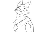  4:3 anthro areola breasts clothed clothing erect_nipples felid female fran_(litterbox_comics) hi_res mammal monochrome nipples one_breast_out partially_clothed presenting presenting_breasts solo zambs 