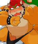  2020 anthro barely_contained belly blush bodily_fluids bowser bulge clothing edit embarrassed erection genitals humanoid_genitalia humanoid_hands humanoid_penis hyaku_(artist) kemono koopa male mario_bros nintendo overweight overweight_anthro overweight_male penis scalie solo sweat uncensored underwear video_games 