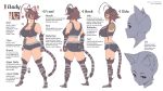  1girl animal_ears antenna_hair black_bra bra breasts brown_eyes brown_hair cat_ears cat_tail character_sheet cleavage closed_mouth collarbone english_text facing_away hair_between_eyes highres large_breasts long_hair looking_at_viewer navel original smile sports_bra tail text_focus underwear yagatake_arashi yana_(nekoarashi) 