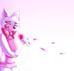  2018 animatronic anthro black_nose bodily_fluids canid canine crying eyes_closed female five_nights_at_freddy&#039;s five_nights_at_freddy&#039;s_2 flower flower_petals fox fur head_tuft hi_res holding_object inner_ear_fluff lipstick machine makeup mammal mangle_(fnaf) milagros-perez petals pink_body pink_fur pink_inner_ear plant red_cheeks robot rose_(flower) sad smile solo tears tuft video_games white_body white_fur 