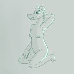  1:1 alligator alligatorid anthro bea_santello breasts candy crocodilian crocodilianbooty female food genitals hi_res kneeling lollipop night_in_the_woods non-mammal_breasts non-mammal_nipples nude pussy reptile scalie simple_background simple_shading solo video_games 