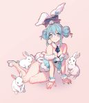  1girl animal animal_ears aqua_eyes aqua_footwear aqua_hair arm_support bare_shoulders bicute_bunnies_miku black_bow black_neckwear blush bow breasts bunny bunny_ears bunny_tail bunnysuit chromatic_aberration cleavage detached_collar detached_sleeves double_bun ear_ribbon fishnet_legwear fishnets full_body hatsune_miku high_heels leaning_to_the_side leotard looking_at_viewer medium_breasts necktie oekaki79890903 pantyhose pom_pom_(clothes) sidelocks simple_background sitting smile strapless strapless_leotard tail thigh_gap vocaloid wrist_cuffs yokozuwari 