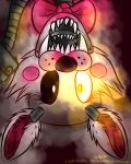  2014 4:5 animatronic black_sclera bow canid canine female five_nights_at_freddy&#039;s five_nights_at_freddy&#039;s_2 fox fur glowing glowing_eyes head_tuft hi_res inner_ear_fluff lips lipstick looking_at_viewer machine makeup mammal mangle_(fnaf) painting_(artwork) pink_body pink_fur robot sharp_teeth t0xic3l teeth traditional_media_(artwork) tuft video_games white_body white_eyes white_fur yellow_eyes 