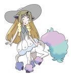  2020 blonde_hair centaur clothed clothing dress equid equid_taur female fully_clothed fusion galarian_ponyta hair hat headgear headwear hi_res horn lillie_(pok&eacute;mon) mammal mammal_taur nintendo peruvianzombieants pink_tail pok&eacute;mon pok&eacute;mon_(species) raised_leg regional_form_(pok&eacute;mon) simple_background solo surprise taur taurification video_games white_background white_body wide_eyed 