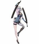  1girl bandaged_arm bandaged_leg bandages flower full_body hair_flower hair_ornament high_heels jagged_sword kaine_(nier) lingerie nier nier_(series) official_art silver_hair single_thighhigh solo sword thighhighs underwear weapon yoshida_akihiko 