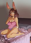  2020 absurd_res anthro big_breasts blush breasts buckteeth clothed clothing digital_drawing_(artwork) digital_media_(artwork) female fluffy fluffy_tail hand_on_breast hi_res kemono lagomorph leporid long_ears mammal oki06 open_mouth rabbit signature smile solo teeth 