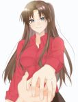  1girl black_hair blue_eyes breasts emiya_shirou engagement_ring fate/stay_night fate_(series) hetero highres holding_hands long_hair smile tohsaka_rin toutou_(fufu0o) 