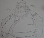  2020 anthro belly canid canine clothing hi_res kemono live-a-hero male mammal overweight overweight_anthro overweight_male pomupomu490 raccoon_dog robe shoen solo tanuki video_games 