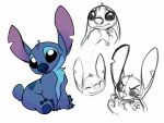  2020 4:3 4_toes alien appie4 back_markings black_eyes blue_body blue_claws blue_fur blue_nose blue_pawpads chest_tuft claws digital_drawing_(artwork) digital_media_(artwork) disney distracting_watermark ears_down experiment_(lilo_and_stitch) eyes_closed fur head_tuft hi_res lilo_and_stitch looking_at_viewer markings multiple_poses notched_ear pawpads pivoted_ears pose short_tail simple_background sitting sketch smile solo stitch_(lilo_and_stitch) toes tuft watermark white_background 