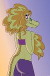  adagio_dazzle_(eg) alligator alligatorid alternate_species anthro bra clothed clothing crocodilian crocodilianbooty equestria_girls female hi_res looking_at_viewer looking_back my_little_pony partially_clothed reptile scalie simple_background solo sports_bra suggestive underwear yoga_pants 