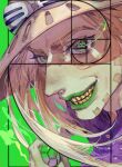  1boy blonde_hair commentary_request cowboy_hat goggles goggles_on_headwear gold_teeth green_lips grills gyro_zeppeli hat highres horseshoe_hat_ornament horseshoe_ornament jojo_no_kimyou_na_bouken long_hair male_focus solo ss2veuss steel_ball_(jojo) steel_ball_run 
