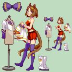  1girl animal_ears blush breasts brown_hair hair_ornament horse_ears horse_girl horse_tail keykey117117 looking_at_viewer lowres open_mouth pink_eyes pixel_art purple_eyes sakura_laurel_(umamusume) shirt short_hair smile solo symbol_in_eye tail umamusume 