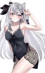  1girl absurdres alternate_costume bare_shoulders black_nightgown blush breasts cleavage commentary grey_eyes grey_hair hair_between_eyes highres hololive hololive_indonesia jomizumi lace_trim large_breasts looking_at_viewer nightgown sleepwear solo vestia_zeta virtual_youtuber 
