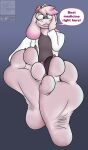 3_toes anthro barefoot black_clothing black_topwear bovid caprine claws clothing coyocislav darkner deltarune dialogue english_text eyewear feet foot_focus glasses goat green_eyewear green_glasses hat headgear headwear hi_res horn looking_at_viewer male mammal nurse_clothing nurse_hat nurse_headwear nurse_uniform pink_claws pink_eyes pink_horn plantigrade ralsei skonczonyidiota soles solo speech_bubble text toes topwear undertale_(series) uniform wearing_glasses white_clothing white_topwear wrinkled_feet wrinkles