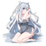  1girl absurdres agr alternate_costume bare_shoulders black_nightgown blush breasts cleavage commentary grey_eyes grey_hair hair_between_eyes highres hololive hololive_indonesia lace_trim large_breasts looking_at_viewer nightgown sleepwear solo vestia_zeta virtual_youtuber 