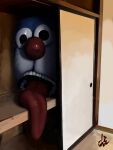 2024 absurd_res ambiguous_gender anthro big_nose blue_body bodily_fluids creepy digital_drawing_(artwork) digital_media_(artwork) domestic_cat doraemon doraemon_(character) felid feline felis glistening glistening_eyes glistening_nose glistening_tongue hair hi_res horror_(theme) hylran inside long_hair looking_at_viewer male_(lore) mammal open_mouth red_nose saliva saliva_string scary solo teeth tongue tongue_out watermark whiskers 