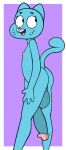 2026 3_fingers absurd_res anthro balls blue_body blue_fur butt cartoon_network crossgender darkened_balls darkened_genitalia darkened_penis digital_drawing_(artwork) digital_media_(artwork) domestic_cat eyelashes felid feline felis fingers flat_chested ftg_crossgender fti_crossgender fur genitals gynomorph happy hi_res humanoid_genitalia humanoid_penis intersex looking_back mammal nicole_watterson nipples open_mouth penis pink_nipples pink_nose simple_background solo standing the_amazing_world_of_gumball tongue whiskers zambs
