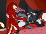  angel_(velvetvlade) anthro anthro_on_feral anthro_penetrating anthro_penetrating_feral barely_visible_genitalia barely_visible_penis bed bestiality big_fangs black_pawpads blue_eyes bodily_fluids canid canine cum cum_in_vagina cum_inside erection eyes_closed fangs felid female female/female female_penetrated feral feral_on_feral feral_penetrated fur furniture genital_fluids genitals group group_sex hi_res killthe_demon lying male male/female male_penetrating male_penetrating_female mammal markings nude on_back on_bed on_top open_mouth pawpads penetration penile penile_penetration penis penis_in_vagina pink_penis red_body red_fur red_tongue sex standing striped_arms striped_legs striped_markings striped_tail stripes tail tail_markings teeth threesome tongue tongue_out trio vaginal vaginal_penetration yellow_body yellow_fur yipsky 