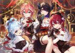  4girls :d black_capelet black_choker black_gloves black_hair blue_eyes blue_hair blush box breast_tattoo capelet choker christmas colored_inner_hair colored_tips commentary_request company_name copyright_notice crescent fur-trimmed_capelet fur_trim gift gift_box gloves hair_between_eyes head_wings heart heart-shaped_box heart_tattoo holding holding_gift hololive hololive_english hololive_indonesia horns houshou_marine kobo_kanaeru looking_at_viewer multicolored_hair multiple_girls nerissa_ravencroft official_art pink_eyes pink_hair pisuke_wan red_eyes red_hair smile star_(symbol) takane_lui tattoo virtual_youtuber white_hair wings yellow_eyes 