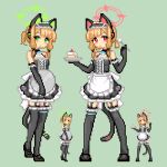  animal_ear_headphones animal_ears blonde_hair blue_archive blush bow cat_ear_headphones cat_ears commentary_request fake_animal_ears hair_bow halo headphones keykey117117 long_sleeves lowres maid midori_(blue_archive) momoi_(blue_archive) multiple_girls open_mouth pink_halo pixel_art short_hair siblings sisters tail twins 