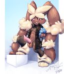  anthro balls big_penis bodily_fluids bottomless clothed clothing cum cum_drip dripping genital_fluids genitals gingy_k_fox lopunny male mega_evolution mega_lopunny nintendo outside penis pok&eacute;mon pok&eacute;mon_(species) precum presenting shirt smile smirk smug solo tapering_penis topwear video_games 