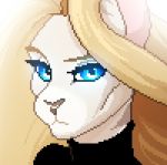  anthro blonde_hair blue_eyes catherinemeow clothed clothing domestic_cat felid feline felis female fur hair mammal solo white_body white_fur 