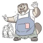  1:1 2020 anthro balls bottomwear brown_body brown_fur bulge canid canine clothing fur genitals humanoid_hands kemono male mammal osansyoup overweight overweight_anthro overweight_male pants raccoon_dog sculpture shirt simple_background solo statue tanuki topwear white_background 