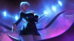  1girl breasts chain cleavage evelynn highres k/da_(league_of_legends) large_breasts league_of_legends lolliedrop long_hair silver_hair solo standing the_baddest_evelynn thick_thighs thighs very_long_hair 