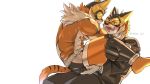  16:9 anthro blush bodily_fluids clothing duo felid hi_res kissing live-a-hero male male/male mammal muscular muscular_male pantherine pecs raiki relax_lion selfcest spandex square_crossover suit superhero sweat tiger tight_clothing tongue widescreen 