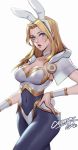  animal_ears blonde_hair blue_eyes bodysuit boobplate breastplate breasts bunny_ears citemer cleavage covered_navel fake_animal_ears league_of_legends long_hair luxanna_crownguard medium_breasts tagme white_background 