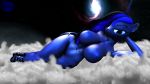  16:9 3d_(artwork) 4k absurd_res anthro big_breasts black_mane blue_body blue_eyes blue_mane blue_nipples blue_nose blue_penis breasts clothing cloud digital_media_(artwork) ear_piercing erect_nipples female footwear footwear_only friendship_is_magic galaxy genitals hasbro hi_res horn mane mostly_nude my_little_pony navel nipple_piercing nipples penis piercing presenting princess_luna_(mlp) provocative shoes shoes_only sky smile source_filmmaker star starry_sky wickedcake widescreen 