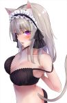  1girl animal_ears bangs bare_shoulders blush bra breasts cleavage eyebrows_visible_through_hair hair_between_eyes large_breasts long_hair looking_at_viewer marisasu_(marisa0904) open_mouth panties silver_hair simple_background solo underwear underwear_only white_background 