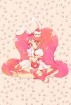  1girl aizen_(syoshiyuki) animal_ears boots bunny_ears cure_whip full_body gloves heart highres holding holding_heart kirakira_precure_a_la_mode long_hair looking_at_viewer magical_girl pink_eyes pink_footwear pink_hair precure sitting solo twintails usami_ichika very_long_hair white_gloves 