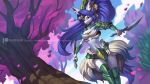  16:9 2020 alanscampos anthro armor big_ears blue_hair breasts canid canine canis curvy_figure daggers digital_media_(artwork) dual_wielding female hair hi_res holding_object holding_weapon horn legend_of_mana long_hair looking_at_viewer mammal mana_(series) melee_weapon patreon sierra_(mana) solo square_enix text tree unconvincing_armor url video_games voluptuous weapon widescreen wolf 