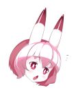  1girl bangs blush check_copyright copyright_request disgaea eyebrows_visible_through_hair face highres horns lisden monochrome monster_girl notice_lines open_mouth pink_theme sea_angel sea_angel_(disgaea) short_hair simple_background solo white_background 