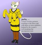  2020 annoyed anthro blonde_hair clothed clothing cybercorn_entropic cynthia_boggs definition english_text female fully_clothed fur green_eyes hair mammal mouse murid murine purple_background rodent simple_background solo sweater text the_meaning_of_liff topwear white_body white_fur 