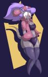  anthro bandage biker blush breasts cheek_bandage cleavage clothed clothing eyewear female glasses hair jacket legwear mammal mouse murid murine ponytail purple_hair rime_the_vixen rodent rubber shirt solo stockings tank_top topwear 